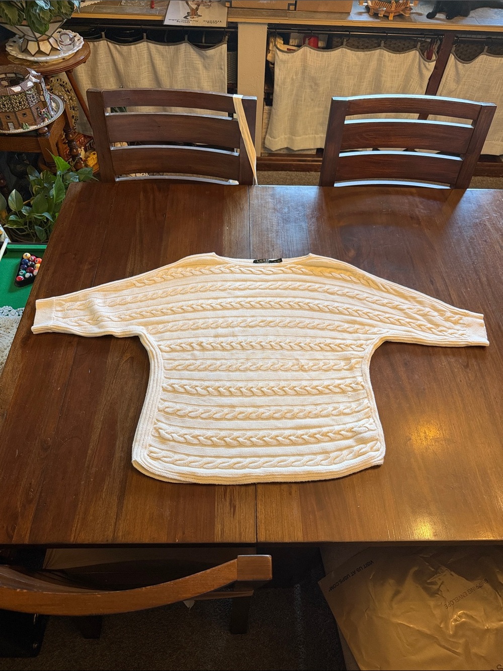 Ralph Lauren Boat Neck Cable Knit Sweater in Cream